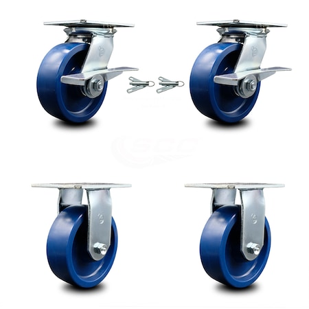 6 Inch Solid Poly Caster Brakes/Swivel Locks And 2 Rigid, 2PK